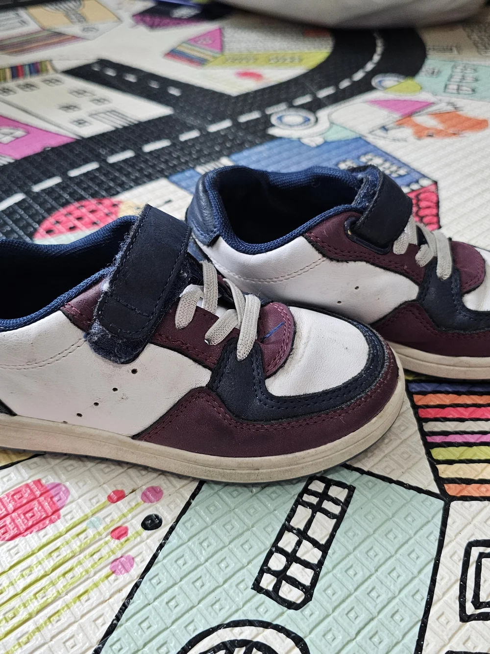 Kids Navy, White & Burgundy Velcro Sneakers